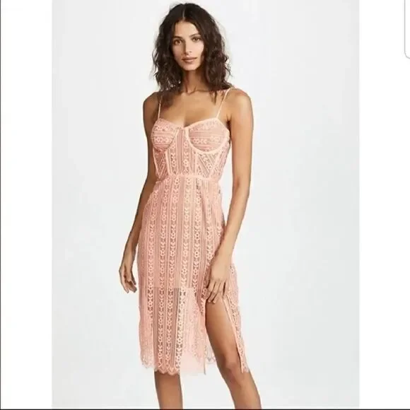 For Love and Lemons Dakota Midi Pink Dress Tank Backless Lace Size XS - Picture 6 of 10